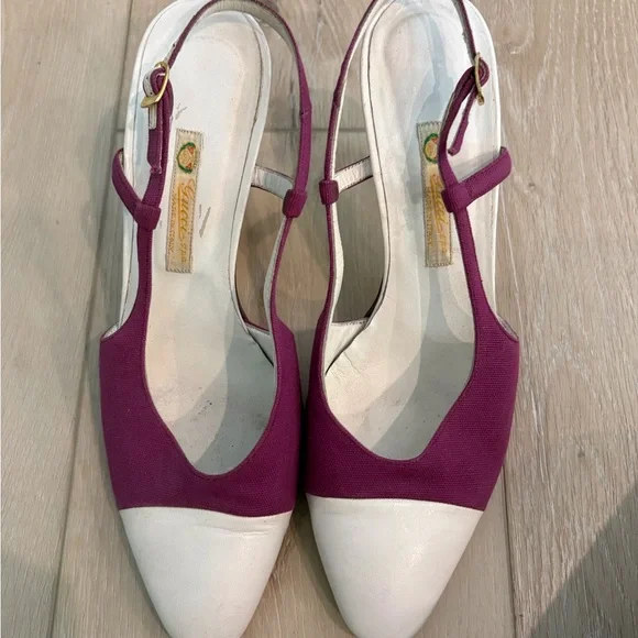 Vintage Gucci Purple and White Slingback Heels - Picture 2 of 8